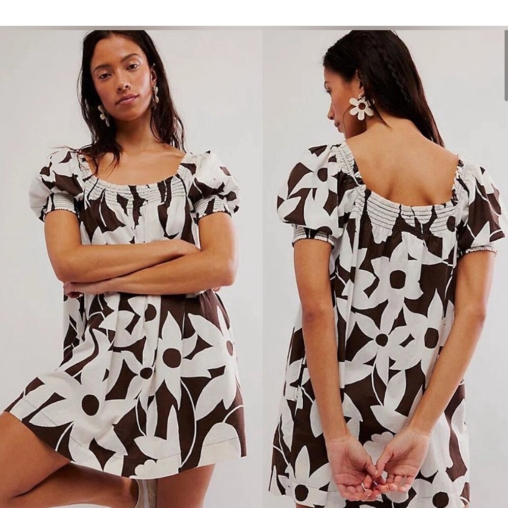 Free People Brown and White Floral Maxi Dress